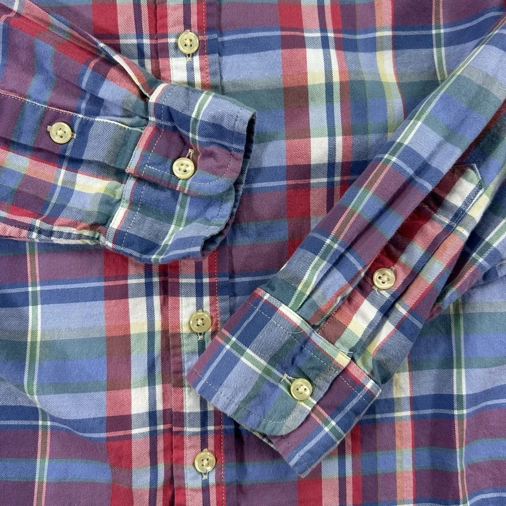 Ralph Lauren Medium (10-12) Pastel Plaid Long Sleeve Button Down 100% Cotton‎